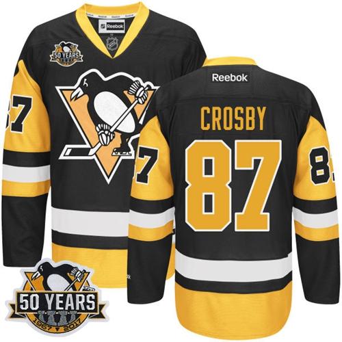 Penguins #87 Sidney Crosby Black Alternate 50th Anniversary Stitched Youth NHL Jersey - Click Image to Close